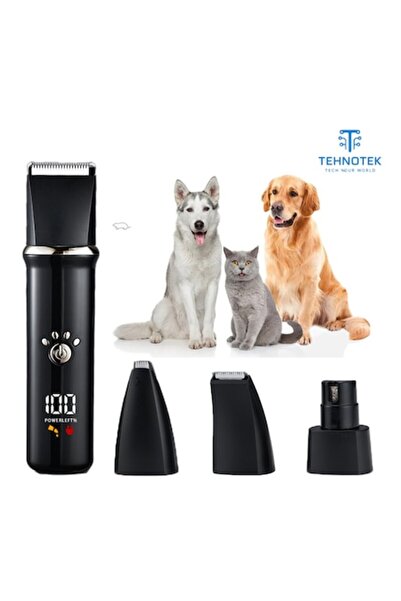 TehnoTek Pet Grooming Clipper, Stainless Steel & Ceramic Blade, 4 Guides, 6000 RPM, Black