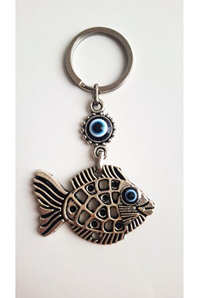 Svc Aksesuar Gift Evil Eye Beaded Silver Color Luck Fish Keychain 9 cm