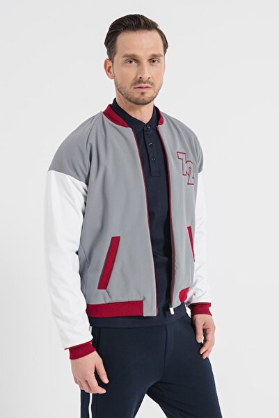 Pegas Μπουφάν bomber με μανίκια raglan, Σκούρο Κόκκινο/Λευκό Optic/Σκούρο Γκρι, M