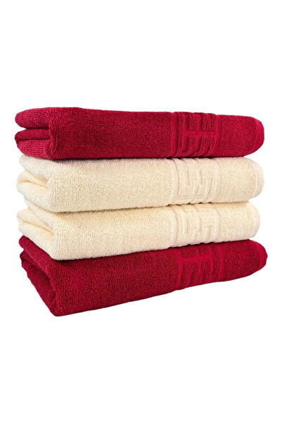 rotop Set of 4 Towels 50×90 cm Cotton 500 g/m² Greek Border Red, Ivory