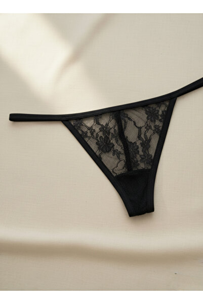 Hmd Γυναικείο στρινγκ τούλι με μαύρο σχέδιο με δαντέλα