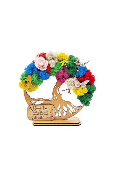 OEM Arborele Vieții – Mușchi Stabilizat pe Lemn, Bej Deschis, 20 cm - Cu Mesa...