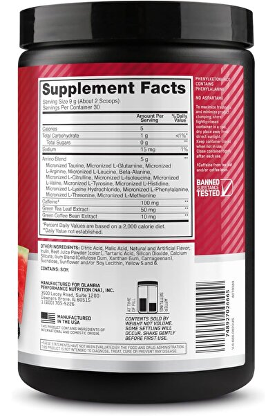 ON Optimum Nutrition Optimum Nutrition Amino Energy Pre-Workout, Fruit Fusion, 270g (30 servings)