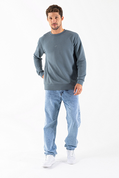 JB John Borners Ανδρικό φούτερ με λαιμόκοψη J με τύπωμα 3 Thread Light Khaki - 25K 1101Â