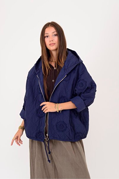 Park Moda 5062 Lova Embossed Floral Detailed Zippered Quilted Jacket