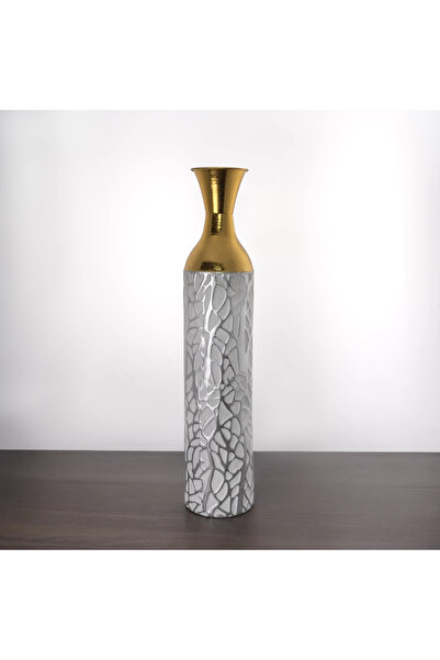 Hinora Γκρι Χρώμα Χρυσή Λεπτομέρεια Μεταλλικό Βάζο Μεσαίου Μεγέθους 70x15x15cm