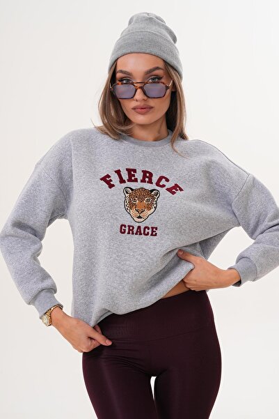 ŞİMAL Γυναικείο φούτερ με κέντημα μπροστά με τρία νήματα 255375 -