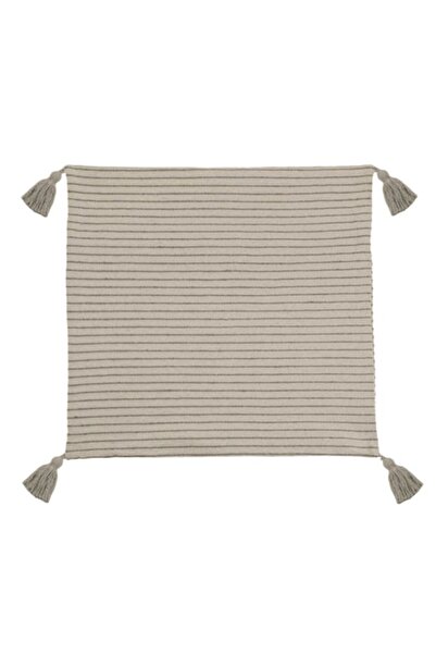 MYONNA IT & E- COMMERCE Față de pernă decorativă bej cu dungi subțiri și ciucuri, 45x45 cm