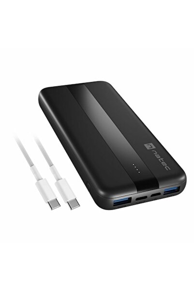 Natec Външна батерия NPB-2294, 10000 mAh, черна, USB-C, USB-A x2