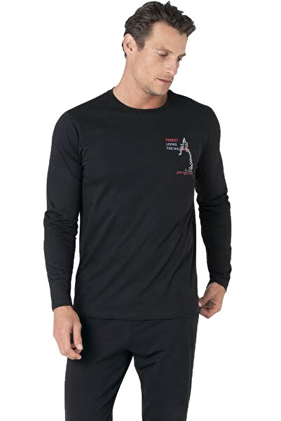 Pierre Cardin Men's 100% Cotton Combed Pajama Set, Crew Neck, Long Sleeve Pajama Set