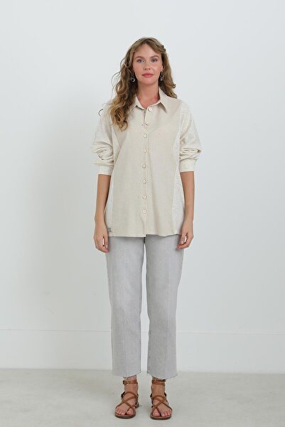 Soul Women's Linen Long Sleeve Shirt -24S-31885Gml - Dark Beige