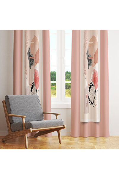 LadiesHome Pudra Çiçeği Modern Geometrik Tasarımlı Tek Kanat Fon Perde 140x26...