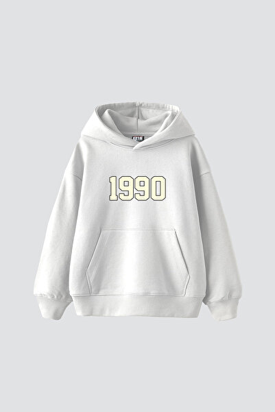 Sekizbiraltı 1990 με τύπωμα oversized Unisex Λευκό φούτερ με κουκούλα
