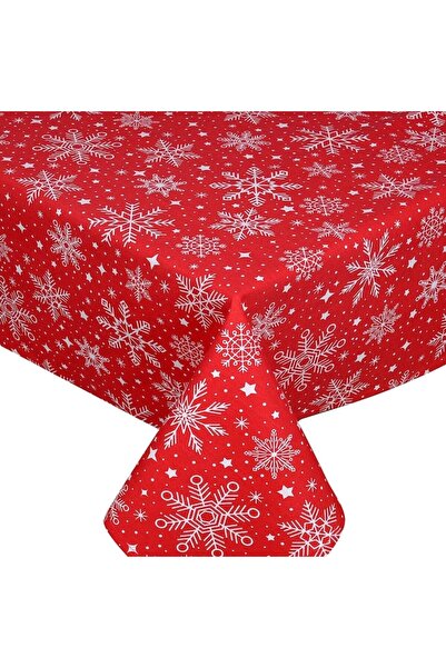 SHOPIENS Decorative Christmas Tablecloth, Red with White Snowflakes and Stars, 180x140cm