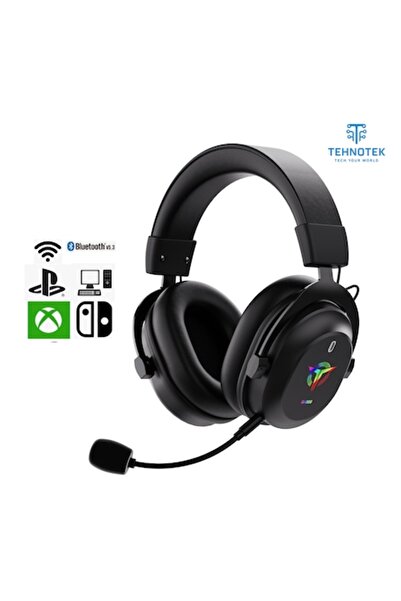 TehnoTek Căști de gaming, drivere de 50 mm, wireless, negre, Bluetooth 5.3