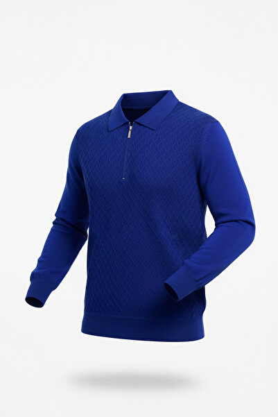 Pulltonic Erkek Polo Yaka Fermuarlı Kazak | %70 Pamuk