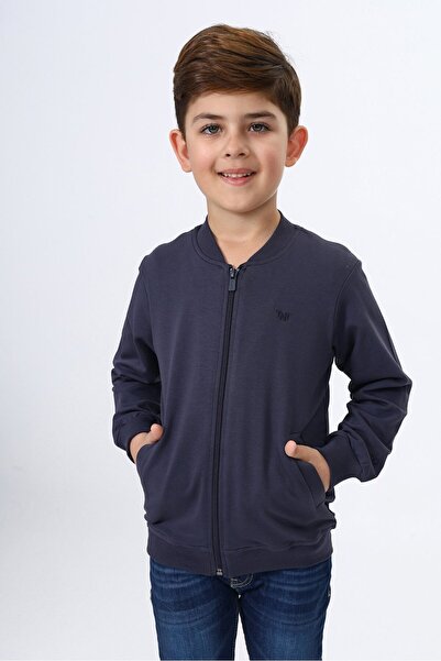 Toontoy Smoked Boys' College Collar Zippered Pocket Embroidery Printed Knitte...