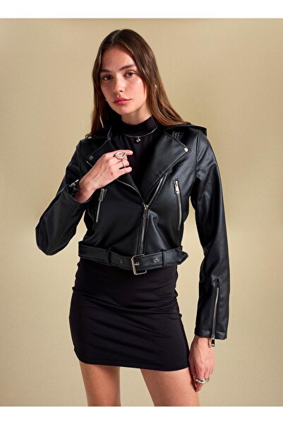 People By Fabrika Siyah Kadın Deri Ceket PBF5WM-CKT 2071