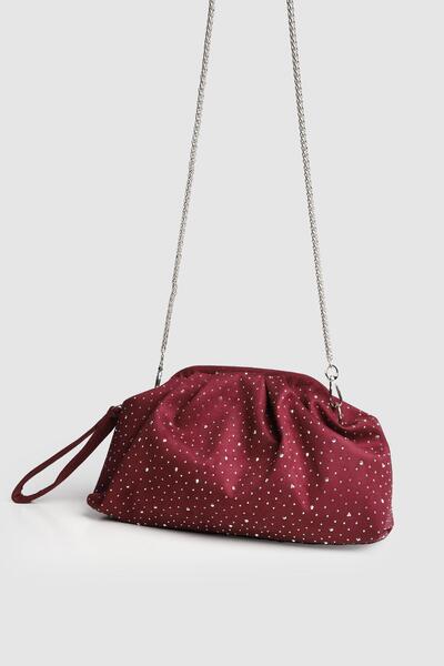 La La'Graccio Paris La'Graccio Paris Kadın Sofya Kadife Taşlı Portföy- Askılı Çanta Taşlı Bordo Süet
