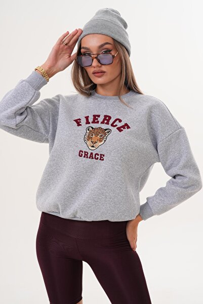 ŞİMAL Γυναικείο φούτερ με κέντημα μπροστά με τρία νήματα 255375 -