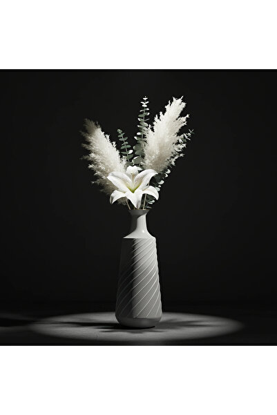 Hinora Vasă metalică model linie albă culoare gri dimensiune mică 20x20x44cm