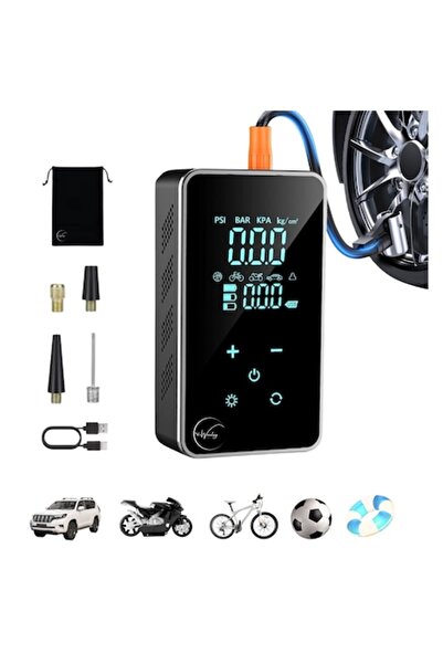 e-Wantay Compresor Auto 6 in 1, 150 PSI, fara fir, baterie 18000 mAh, Power Bank, ecran LED, lantern