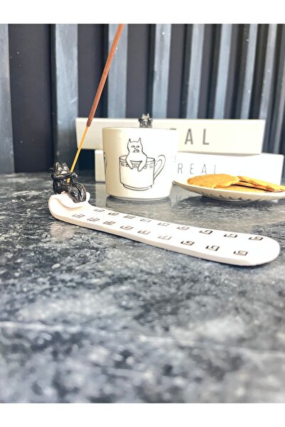 sece Seramik Tütsülük Sevimli Kedi Figürlü El Yapımı