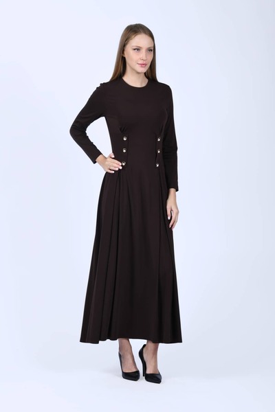 la luce Kahve Korsajlı Uzun Elbise - LE626