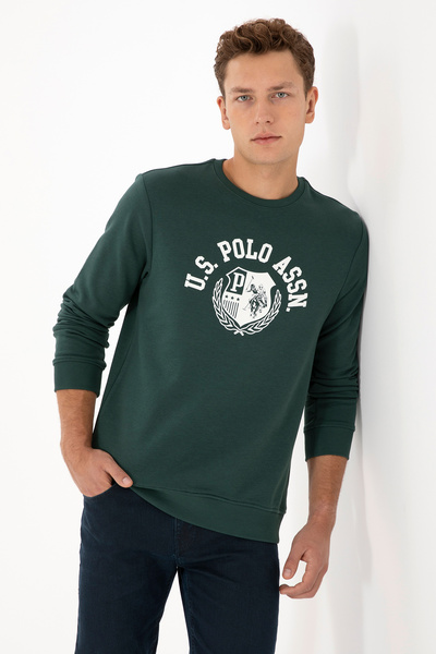 U.S. Polo Assn. Hanorac pentru bărbați, cu croială normală, guler rotund verd...