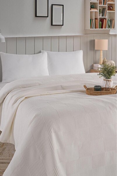 OZNHOME أوزن هوم - غطاء سرير مزدوج أبيض 100% قطن بيكيه 200*220