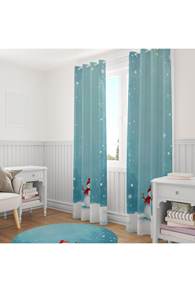 LadiesHome Light Blue Snowman Winter 140X260 Single Wing Background Curtain