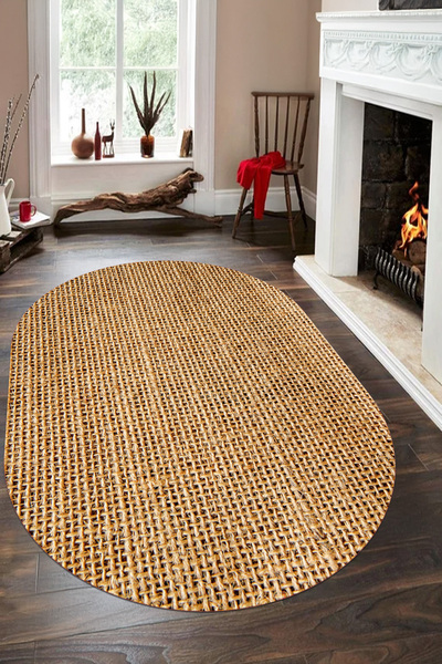 EVİMSEN Dijital Baskılı Yıkanabilir ve Kaymaz Tabanlı Hasır Desenli Jüt Oval ...