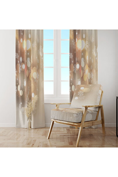 LadiesHome Beige Background with Golden Sparkling Snowflakes Single Wing Background Curtain 140X260 cm