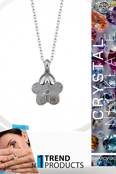 Twem Silver قلادة زهرة الأقحوان مرصعة بحجر الزركونيا والكريستال من سواروفسكي ...