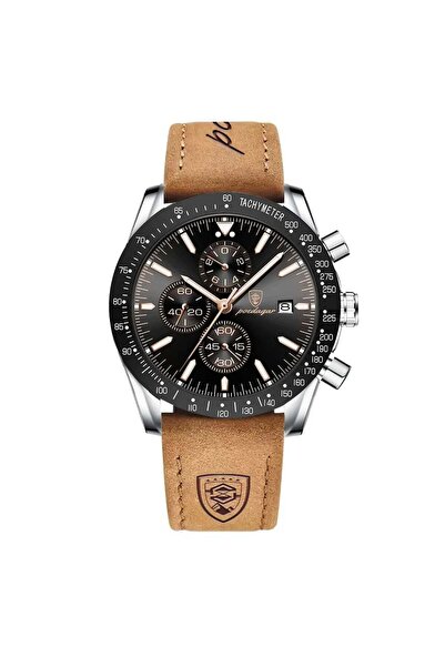 POEDAGAR Мъжки ръчен часовник, аналогов, кварцов, хронограф, Естествена кожа,...