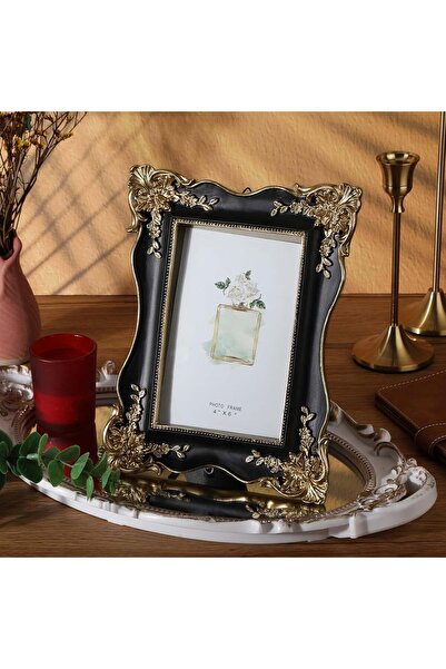 Generic Vintage Ornate Resin Picture Frame with Easel and Hook - Black