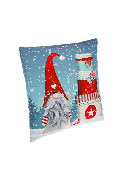 SHOPIENS Pernă decorativă de Crăciun, design cu pitici și cadouri, albastră, 30x30 cm, poliester