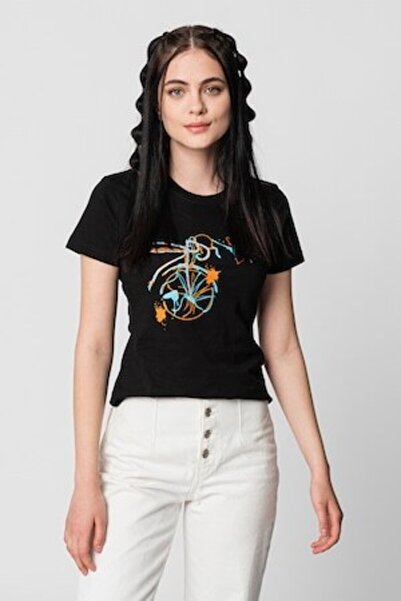 Pegas Tricou din jerseu cu decolteu rotund și imprimeu contrastant cu logo, Portocaliu/Negru/Turcoaz, XL