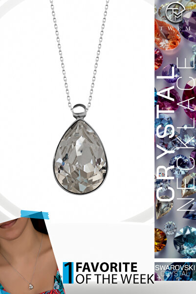Twem Silver قلادة على شكل قطرة مرصعة بحجر الزركونيا الكريستالي من سواروفسكي |...