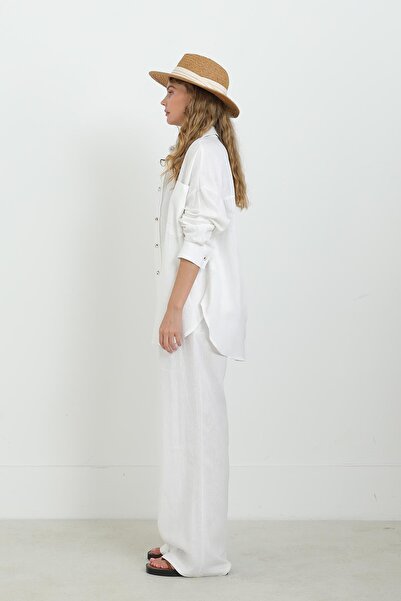 Soul Women's Basic Linen Shirt - 32307Gml - Ecru