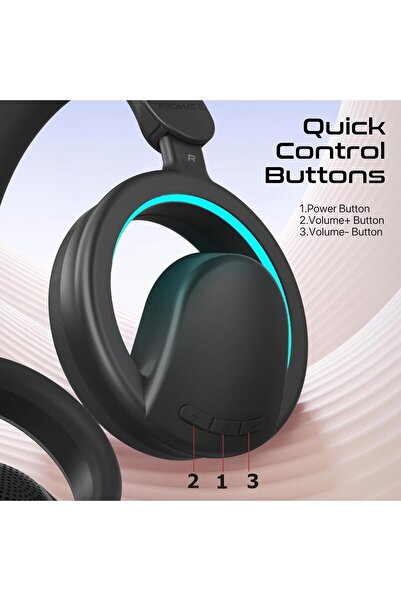Promate Novon Open-Ear Bluetooth Headphones (Detachable Mic, RGB, 40mm, 20H, Bluetooth 6.0)