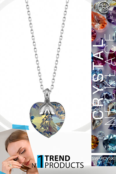 Twem Silver قلادة على شكل قلب مرصعة بحجر الزركونيا من سواروفسكي |   تعبير مشر...