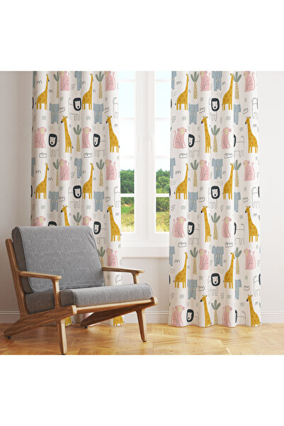 LadiesHome ستارة خلفية لغرفة الأطفال بنمط حيوانات السفاري – 140x260 سم
