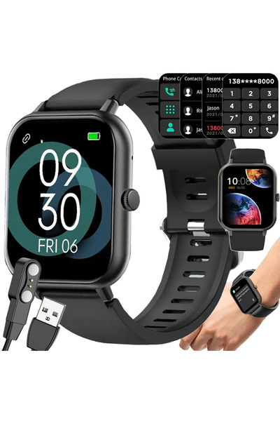 verk group Smartwatch for women and men, rubber strap, sports, Bluetooth calls, Black