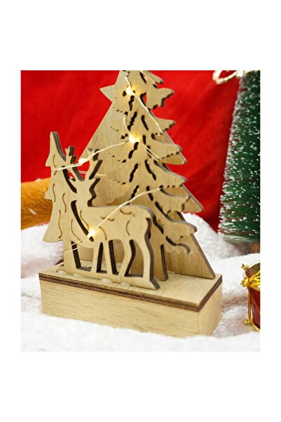 Bibilel Lighted winter landscape decoration, brown wooden, 11x5x19 cm