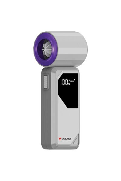 Verbatim Cool'n'Go AirJet Portable Fan G/P, 6W, 4000mAh, 20000rpm, LED Display, Gray/Purple
