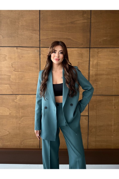 HOEK Kadın Petrol Yeşil Oversize Blazer Ceket Pantolon Takım Elbise