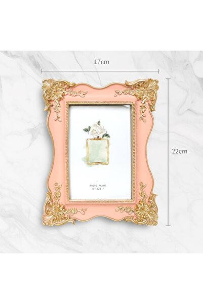 Generic Vintage Ornate Resin Picture Frame with Easel & Hook (4x6 inch) - Pink