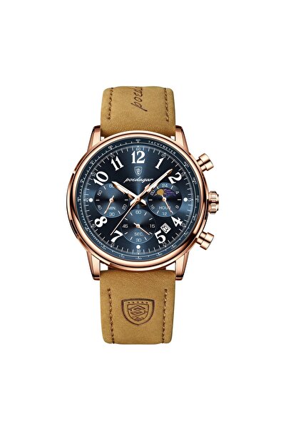 POEDAGAR Ceas bărbătesc cronograf casual cu dată, indici luminosi, piele natu...