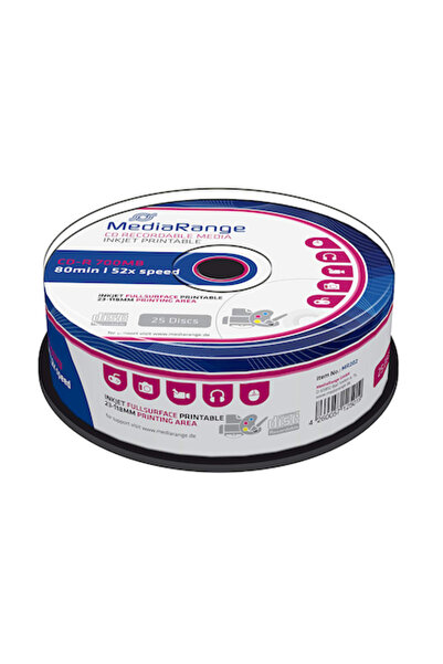MediaRange CD-R 52x 700MB, imprimabil cu jet de cerneală, cutie pentru tort, ...